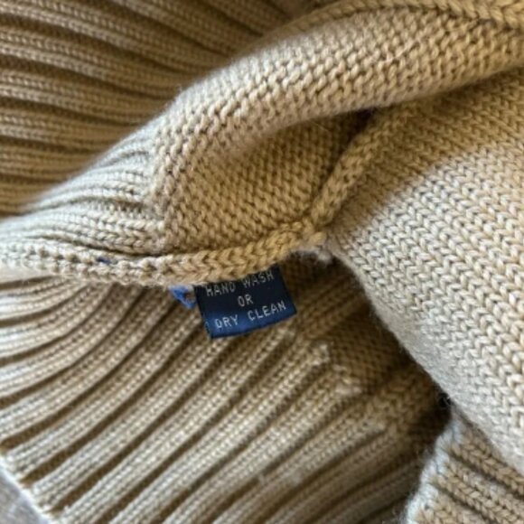 Gant Rugger Beige Wool Hoodie Jacket sz M RARE Cable Knit Sweater Varsity Preppy - Picture 10 of 11